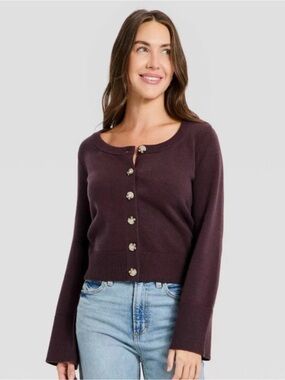 Universal Thread Plum Scoop-Neck Button Cardigan